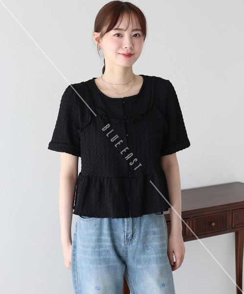 Button Shirt/Blouse Bustier-style Short-Sleeved Blouse Short Sleeve