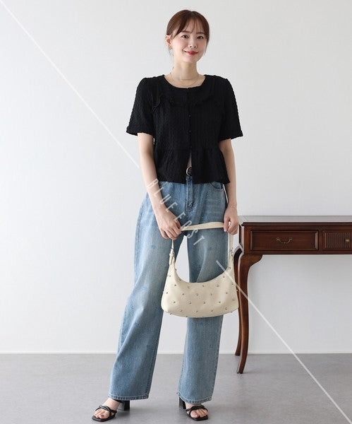 Button Shirt/Blouse Bustier-style Short-Sleeved Blouse Short Sleeve