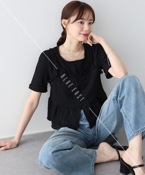 Button Shirt/Blouse Bustier-style Short-Sleeved Blouse Short Sleeve