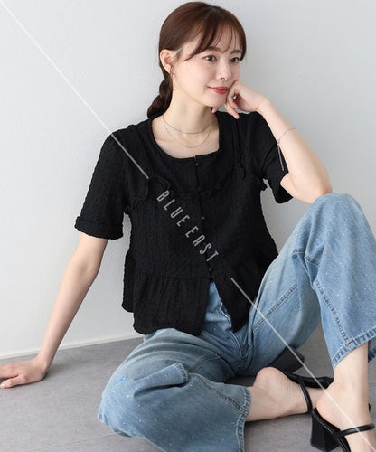 Button Shirt/Blouse Bustier-style Short-Sleeved Blouse Short Sleeve