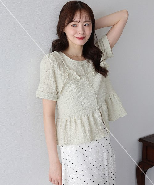 Button Shirt/Blouse Bustier-style Short-Sleeved Blouse Short Sleeve