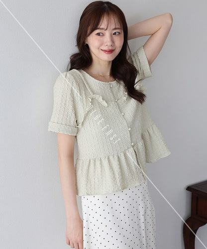 Button Shirt/Blouse Bustier-style Short-Sleeved Blouse Short Sleeve