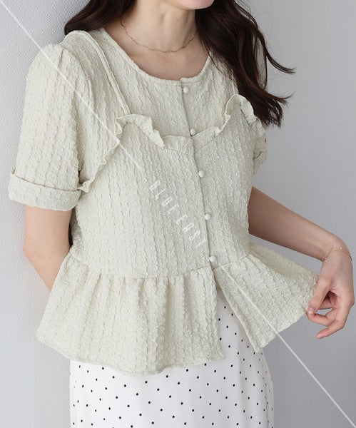 Button Shirt/Blouse Bustier-style Short-Sleeved Blouse Short Sleeve