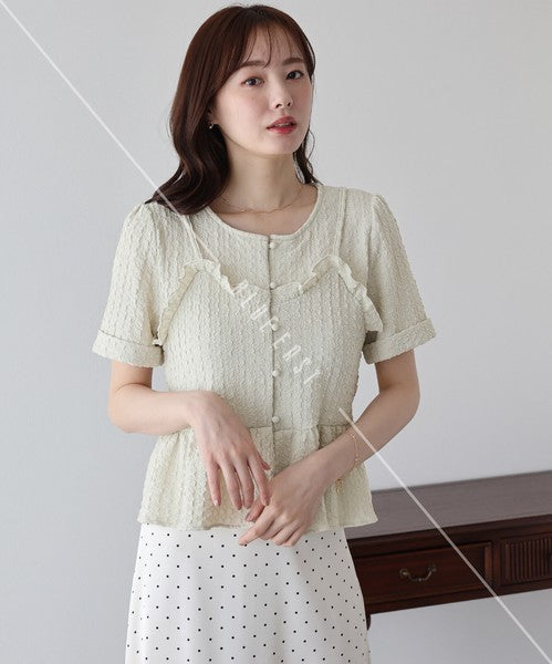 Button Shirt/Blouse Bustier-style Short-Sleeved Blouse Short Sleeve