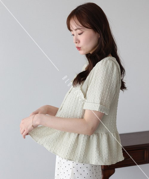 Button Shirt/Blouse Bustier-style Short-Sleeved Blouse Short Sleeve