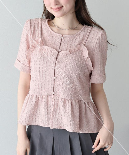 Button Shirt/Blouse Bustier-style Short-Sleeved Blouse Short Sleeve