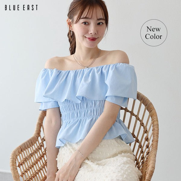 Button Shirt/Blouse Frilled Blouse Short Sleeve Off-The-Shoulder