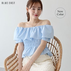 Button Shirt/Blouse Frilled Blouse Short Sleeve Off-The-Shoulder