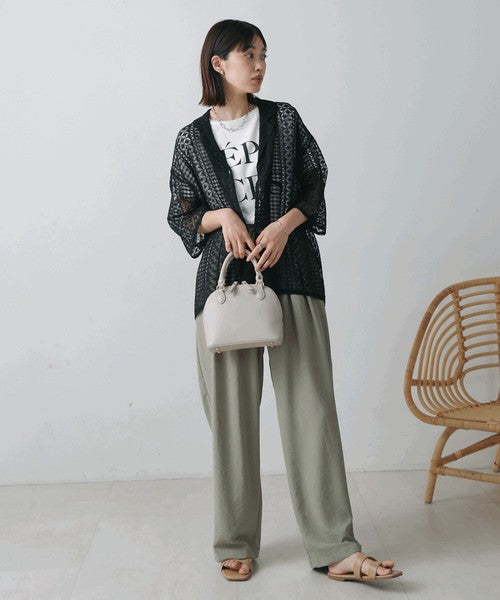 Geometric Lace Short Sleeve Shirt◇Sheer Lace Shirt with a Relaxed Silhouette