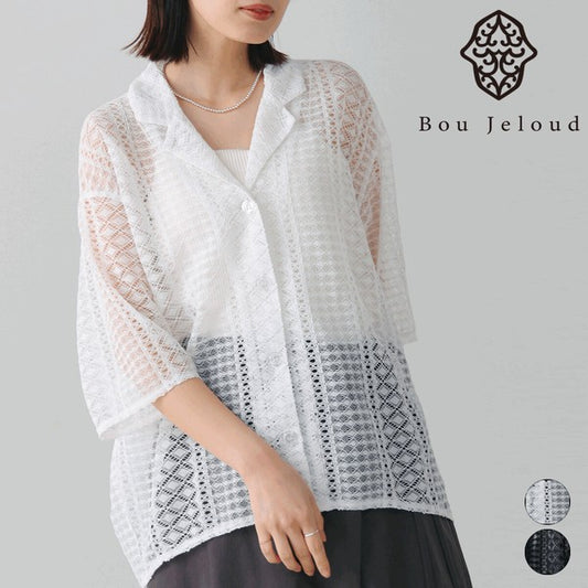Geometric Lace Short Sleeve Shirt◇Sheer Lace Shirt with a Relaxed Silhouette