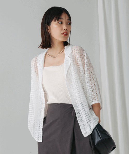 Geometric Lace Short Sleeve Shirt◇Sheer Lace Shirt with a Relaxed Silhouette