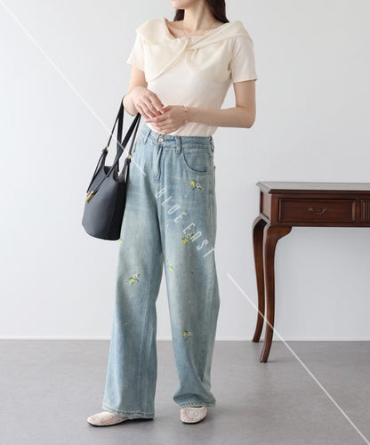 Denim Full-Length Pant Flower