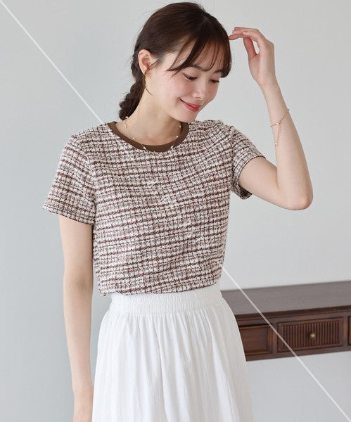 T-shirt Ladies fashion Tweed Cut-and-sew