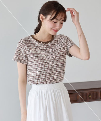 T-shirt Ladies fashion Tweed Cut-and-sew
