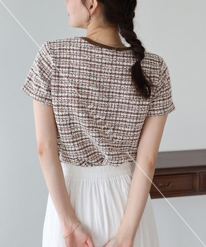 T-shirt Ladies fashion Tweed Cut-and-sew