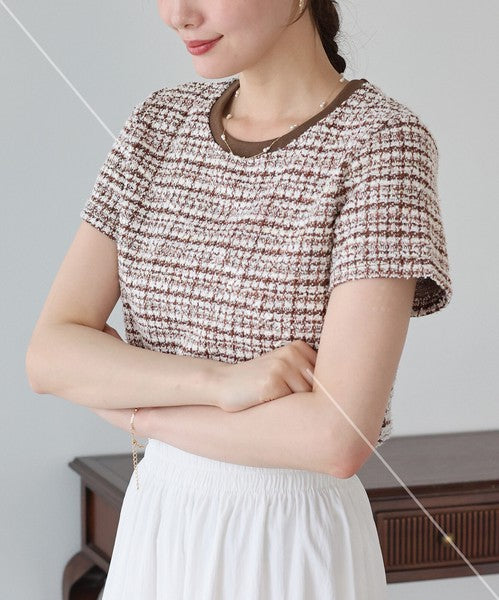 T-shirt Ladies fashion Tweed Cut-and-sew