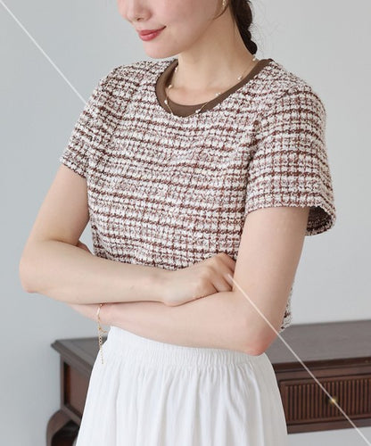 T-shirt Ladies fashion Tweed Cut-and-sew