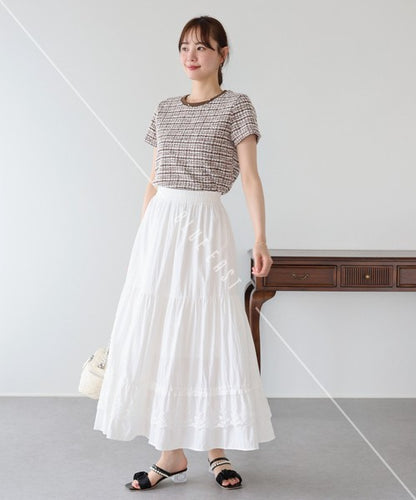 T-shirt Ladies fashion Tweed Cut-and-sew