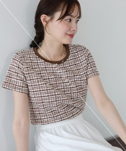 T-shirt Ladies fashion Tweed Cut-and-sew