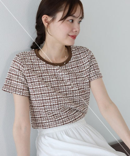 T-shirt Ladies fashion Tweed Cut-and-sew