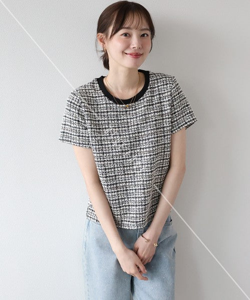 T-shirt Ladies fashion Tweed Cut-and-sew
