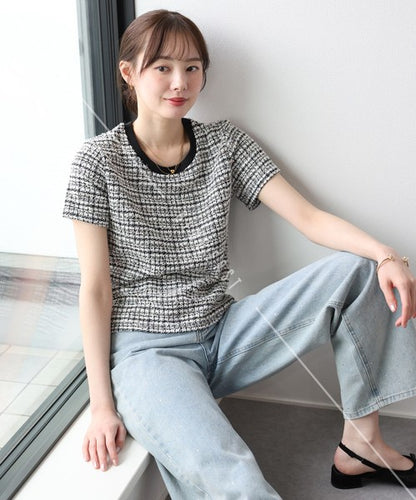 T-shirt Ladies fashion Tweed Cut-and-sew