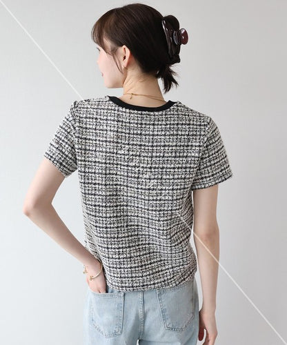 T-shirt Ladies fashion Tweed Cut-and-sew