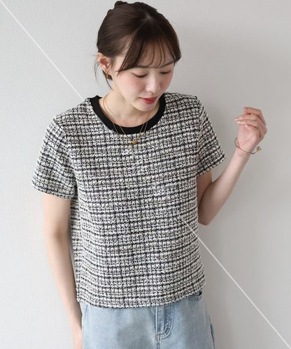 T-shirt Ladies fashion Tweed Cut-and-sew