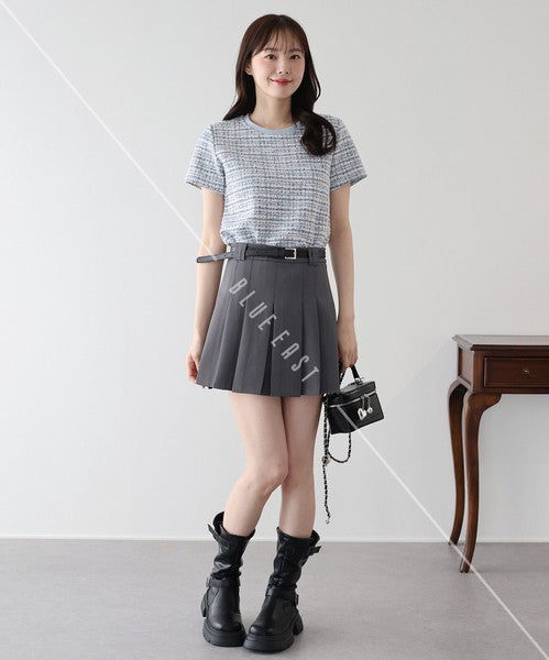 T-shirt Ladies fashion Tweed Cut-and-sew