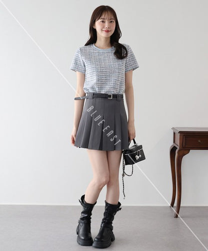 T-shirt Ladies fashion Tweed Cut-and-sew