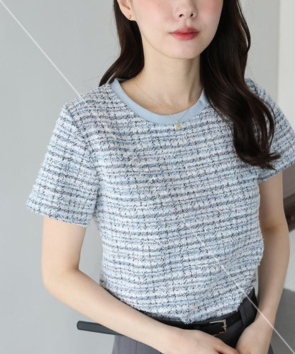 T-shirt Ladies fashion Tweed Cut-and-sew