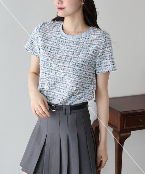 T-shirt Ladies fashion Tweed Cut-and-sew