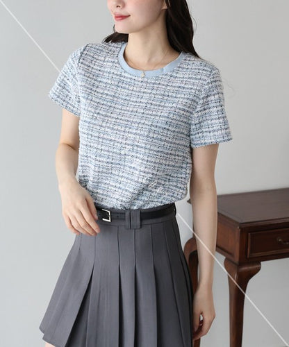 T-shirt Ladies fashion Tweed Cut-and-sew