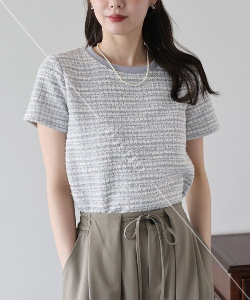 T-shirt Ladies fashion Tweed Cut-and-sew