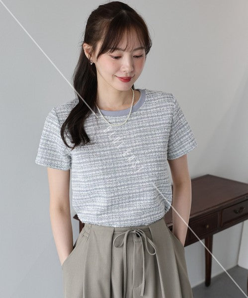 T-shirt Ladies fashion Tweed Cut-and-sew