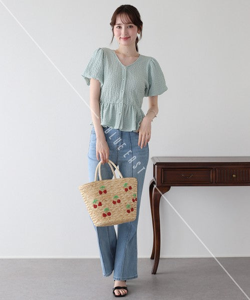 T-shirt Ladies fashion Balloon Sleeve Peplum Cut-and-sew