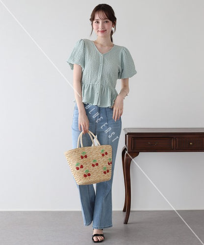T-shirt Ladies fashion Balloon Sleeve Peplum Cut-and-sew