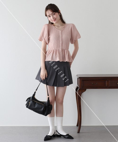 T-shirt Ladies fashion Balloon Sleeve Peplum Cut-and-sew
