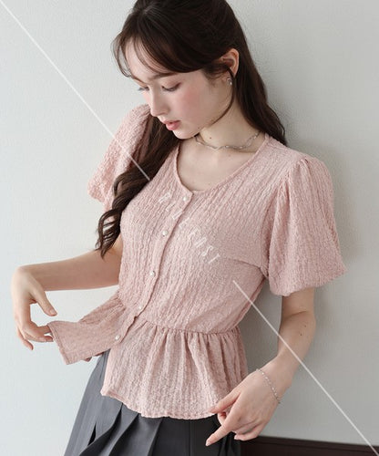 T-shirt Ladies fashion Balloon Sleeve Peplum Cut-and-sew