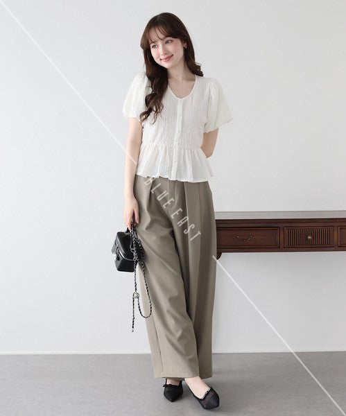 T-shirt Ladies fashion Balloon Sleeve Peplum Cut-and-sew