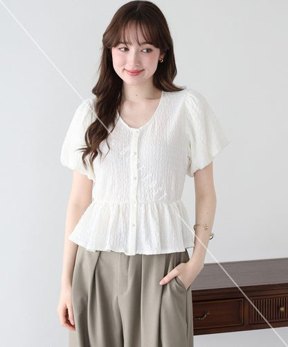 T-shirt Ladies fashion Balloon Sleeve Peplum Cut-and-sew
