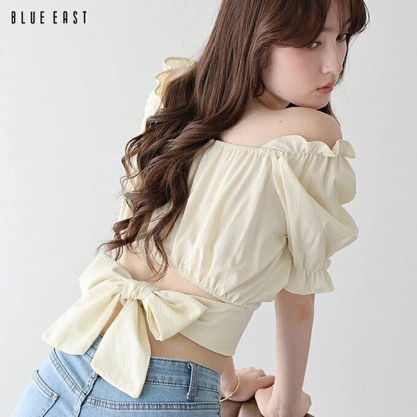 Button Shirt/Blouse Back Ribbon Off-The-Shoulder 2-way