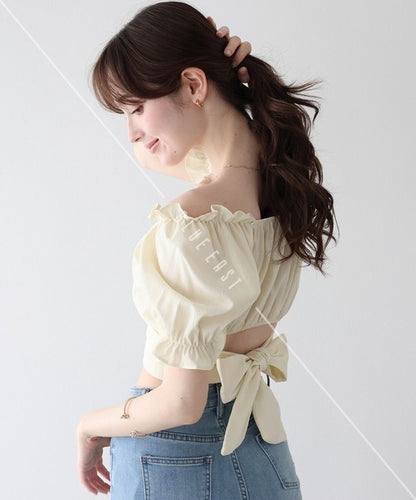 Button Shirt/Blouse Back Ribbon Off-The-Shoulder 2-way