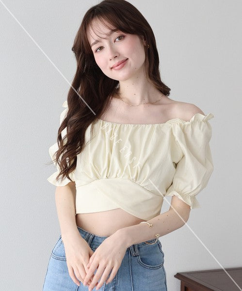 Button Shirt/Blouse Back Ribbon Off-The-Shoulder 2-way