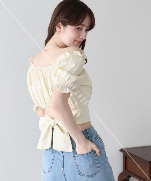 Button Shirt/Blouse Back Ribbon Off-The-Shoulder 2-way