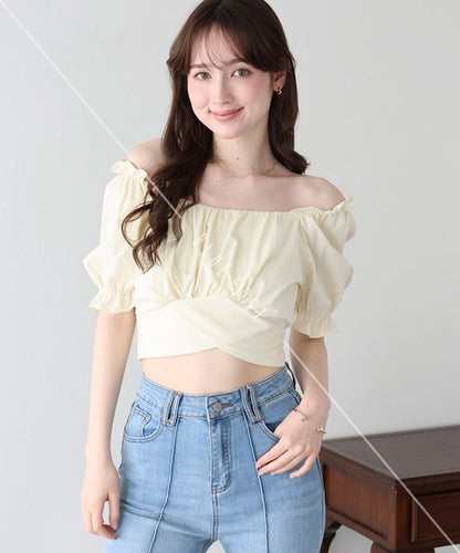 Button Shirt/Blouse Back Ribbon Off-The-Shoulder 2-way
