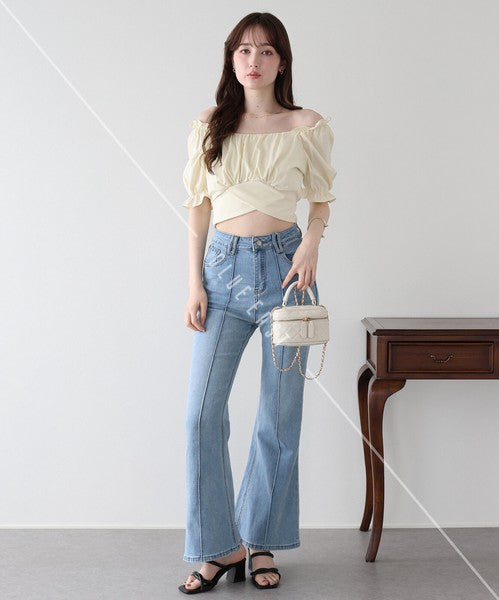 Button Shirt/Blouse Back Ribbon Off-The-Shoulder 2-way