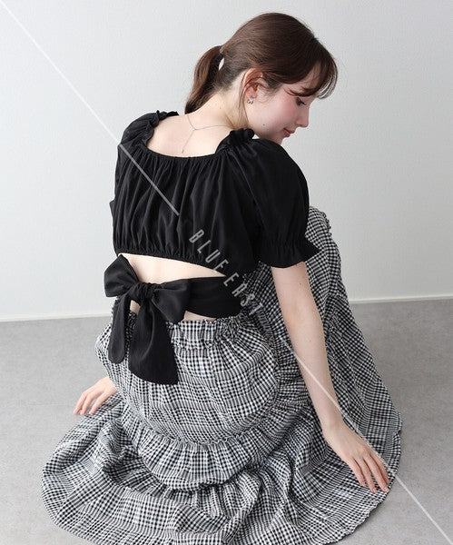 Button Shirt/Blouse Back Ribbon Off-The-Shoulder 2-way