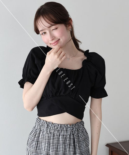 Button Shirt/Blouse Back Ribbon Off-The-Shoulder 2-way