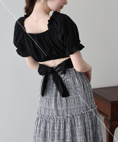 Button Shirt/Blouse Back Ribbon Off-The-Shoulder 2-way